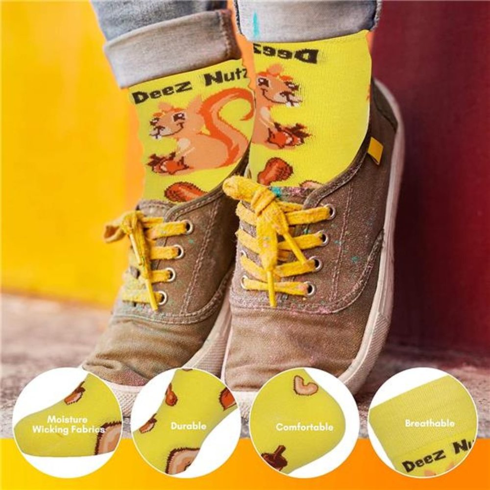 Funny Socks Deez Nuts Meme Socks Squirrel Lovers Socks Fun Socks - Unisex - Picture 3 of 5